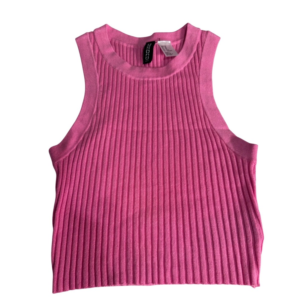 H&M DIVIDED Pink Ribbed Knit Tank Top Sleeveless Casual XS Extra Small